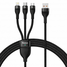 Cáp Sạc 3 Đầu Công Suất Cao Baseus Flash Series Ⅱ One-for-three Fast Charging Data Cable (USB to M+L+C 100W 1.2m)
