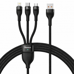 Cáp Sạc 3 Đầu Công Suất Cao Baseus Flash Series Ⅱ One-for-three Fast Charging Data Cable (USB to M+L+C 100W 1.2m)