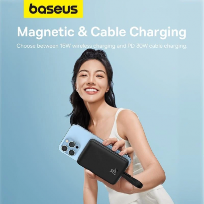 Pin Dự Phòng Không Dây (tích hợp sẵn cáp Lightning) 10000mAh 20W Baseus  