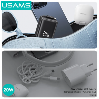 Củ Sạc Nhanh kèm Cáp Dây Rút 20W USAMS 