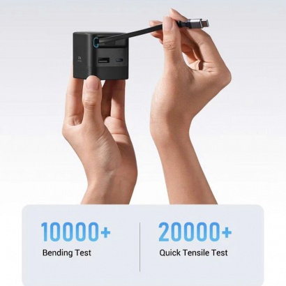 Sạc Cuktech CP6 GaN 2C1A 67W tích hợp cáp USB-C rút gọn