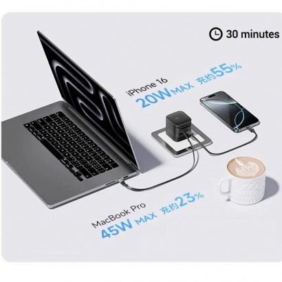 Sạc Cuktech CP6 GaN 2C1A 67W tích hợp cáp USB-C rút gọn