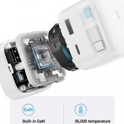 Sạc Cuktech CP6 GaN 2C1A 67W tích hợp cáp USB-C rút gọn