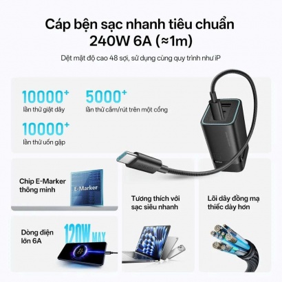 Củ sạc nhanh mini Cuktech 6 GaN AD653 90W