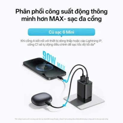 Củ sạc nhanh mini Cuktech 6 GaN AD653 90W
