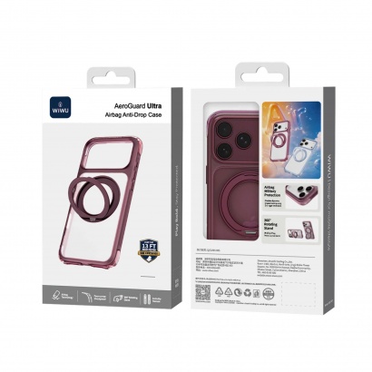 Ốp lưng iPhone 17/18 Promax WiWU AeroGuard Ultra chống sốc MagSafe giá đỡ xoay 360°