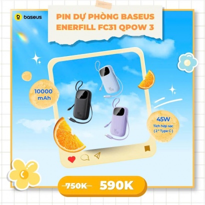 Pin Dự Phòng Baseus QPow 3 2*Type-C 45W 10000mAh