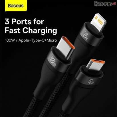 Cáp Sạc Nhanh Đa Năng 2 to 3 Baseus Flash Series Ⅱ 100W