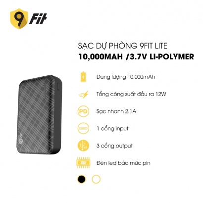 Sạc dự phòng 9Fit Lite series 10.000mAh Sạc dự phòng 9Fit Lite series 10.000mAh