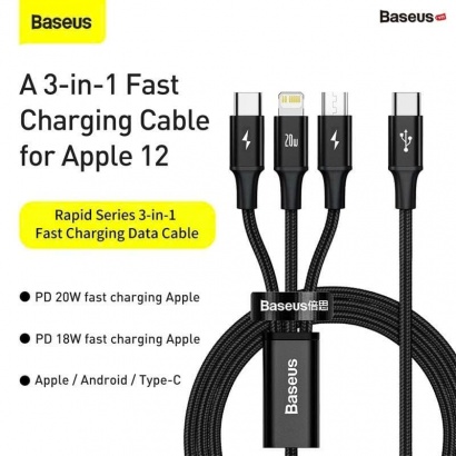 Cáp sạc 3 đầu 20W Baseus Rapid Series 3-in-1 PD