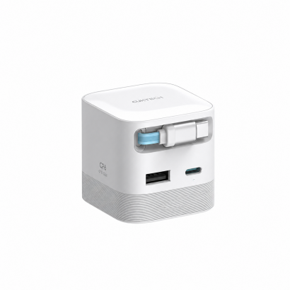 Sạc Cuktech CP6 GaN 2C1A 67W tích hợp cáp USB-C rút gọn
