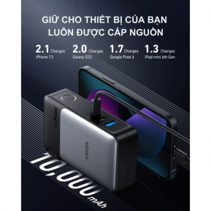 Củ sạc kiêm sạc dự phòng 10000mAh 65W - ANKER A1651