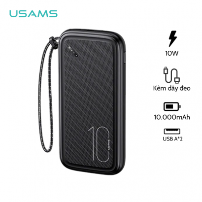 Pin Dự Phòng USAMS CD150 10000mAh  (Dual Input, Dual USB, Kèm Dây Đeo) 