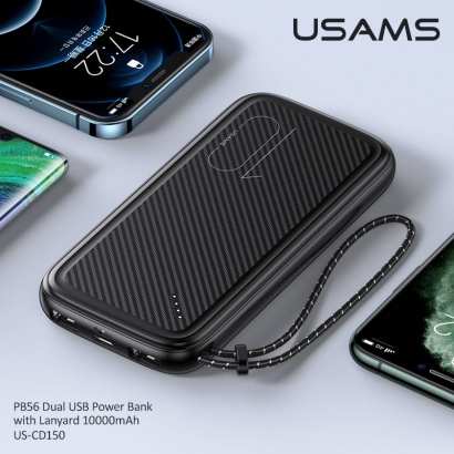 Pin Dự Phòng USAMS CD150 10000mAh  (Dual Input, Dual USB, Kèm Dây Đeo) 
