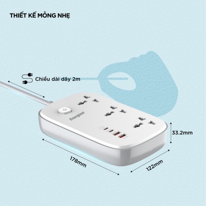 Ổ điện đa năng 3AC kèm 2USB-A và 2USB-C sạc nhanh PD (max 65W)
