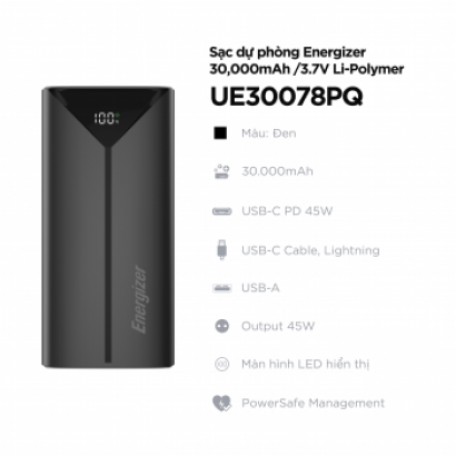 Sạc dự phòng Energizer 30,000mAh - UE30078PQ 
