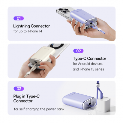 Pin sạc dự phòng ROCK PowerSack Fast Charging Power Bank with Cable BEIGE