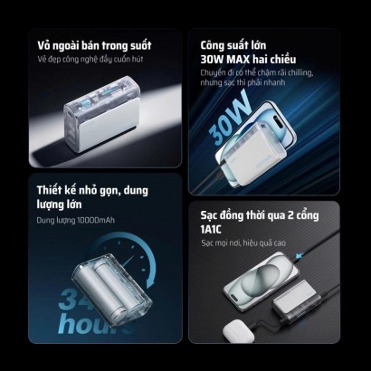 Pin dự phòng Cuktech 10.000mAh Power Bank 30W - PB100S