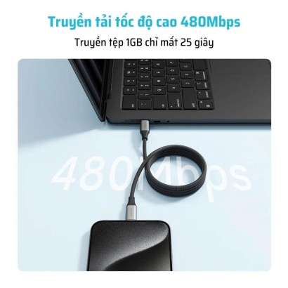 Cáp dù Cuktech C to C 6A 240W hít từ tính