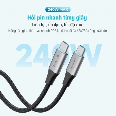 Cáp dù Cuktech C to C 6A 240W hít từ tính