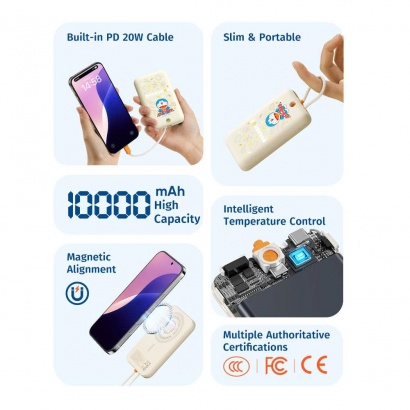 Pin Dự Phòng ROCK Doraemon TieTie with Type-C Built-in Cable 10000mAh 20W