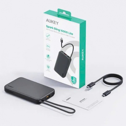 Pin dự phòng Aukey Spark Sling 10000mAh 15W Lite Slim tích hợp cáp USB-C PB-Y53