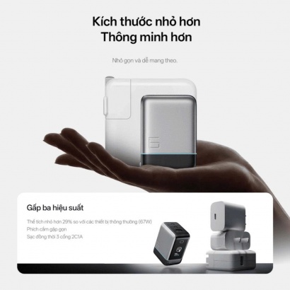 Củ sạc Cuktech 6 Ultra AD653U – 3 cổng USB-C×2 + USB-A, Sạc nhanh PD 3.0 / QC 4.0 / PPS, 100W 